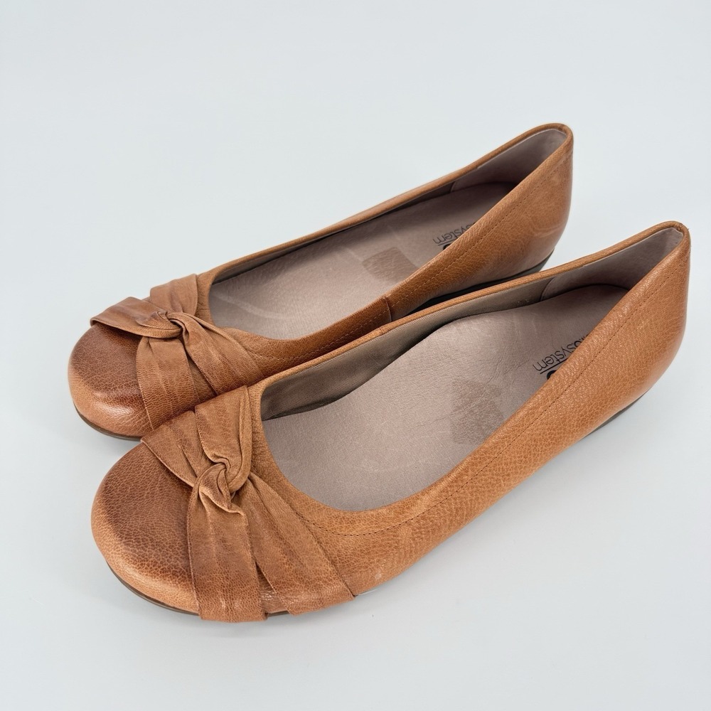 Abeo B.I.O.System Terrie Leather Ballet Flats Knot Detail Womens 9N Tan Comfort